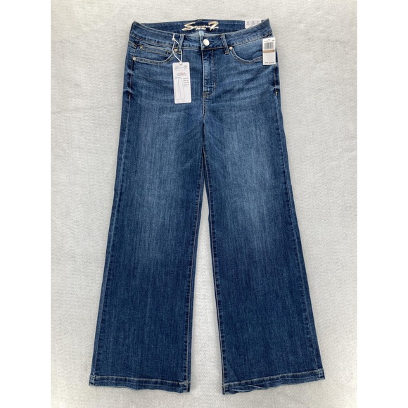 Seven7 Bella High Rise Wide Leg Jeans Womens 12 Blue Soft Touch Stretch Denim - Picture 1 of 15